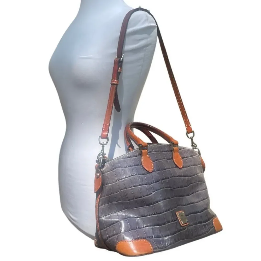 Dooney & Bourke Denison Domed Croco Embossed Gray Satchel Handbag